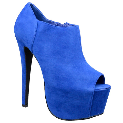Womens Ankle Boots Suede Peep Toe Platform High Heel Shoes Blue