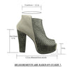 Womens Ankle Boots Weaved Leather and Suede Chunky Platform Shoes Gray