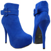 Womens Ankle Boots Buckle Sexy Hidden Platform High Heel Shoes Blue
