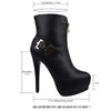 Womens Ankle Boots Sexy Double Platform Buckle High Heel Shoes Black