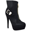 Womens Ankle Boots Sexy Double Platform Buckle High Heel Shoes black