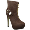 Womens Ankle Boots Sexy Double Platform Buckle High Heel Shoes Brown