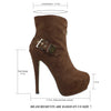 Womens Ankle Boots Sexy Double Platform Buckle High Heel Shoes Brown