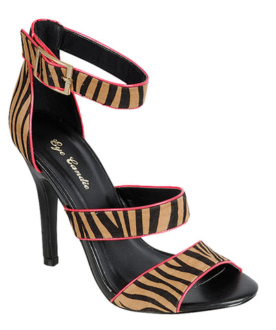 Womens Dress Sandals Zebra Print Open Toe Ankle Strap High Heels Brown