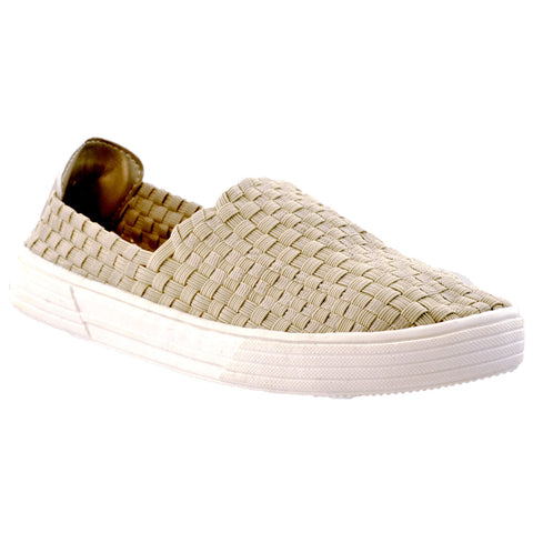 Kids Flat Shoes Slip On Weave Sneakers Casual Comfort Loafers Beige