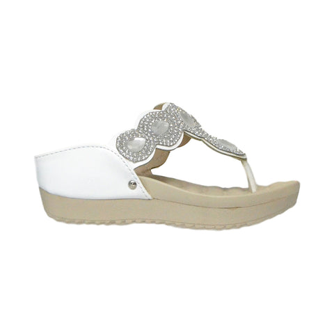 Kids Dress Sandals Rhinestone Flip Flop Comfort Thong Wedges White