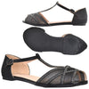 Womens Ballet Flats T-Strap Rhinestone Glitter Peep Toe Flat Shoes Black