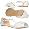 Womens Ballet Flats T-Strap Rhinestone Glitter Peep Toe Flat Shoes Silver