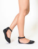 Womens Ballet Flats Ankle Strap Rhinestone Studs Jewel Flat Shoes Black