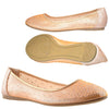 Womens Ballet Flats Rhinestone Round Toe Dress Flat Shoes Champagne