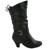 Kids Mid Calf Boots Lace Up Back Design Buckle Low Heel Shoes Black