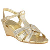 Womens Dress Sandals Braided Rhinestone Strappy Accented Wedges Gold