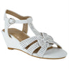Womens Dress Sandals Braided Rhinestone Strappy Accented Wedges White