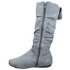 Womens Mid Calf Boots Knitted Cuff Leather Side Vintage Buckle Gray