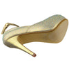 Womens Platform Shoes Ankle Strap Studded Rhinestone Stiletto Pumps Gold