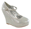 Womens Platform Shoes Rhinestone Studs Wedges Silver