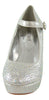 Womens Platform Shoes Rhinestone Studs Wedges Silver