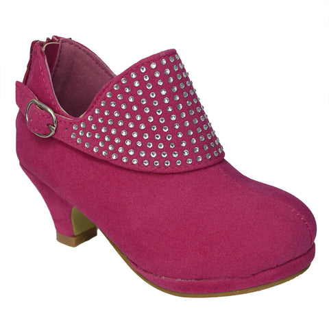 Kids Ankle Boots Buckle Accent Rhinestone High Heel Booties Pink