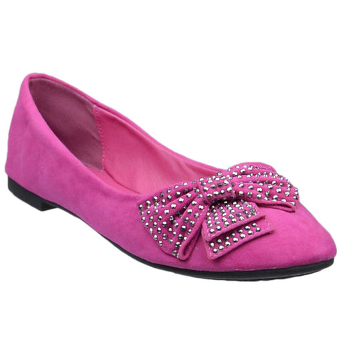 Womens Flat Shoes Studded Bow Accent Slip On Comfort Shoes Pink