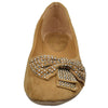 Womens Flat Shoes Studded Bow Accent Slip On Comfort Shoes Tan