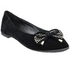 Womens Flat Shoes Studded Bow Tassel Accent Faux Suede Shoes black