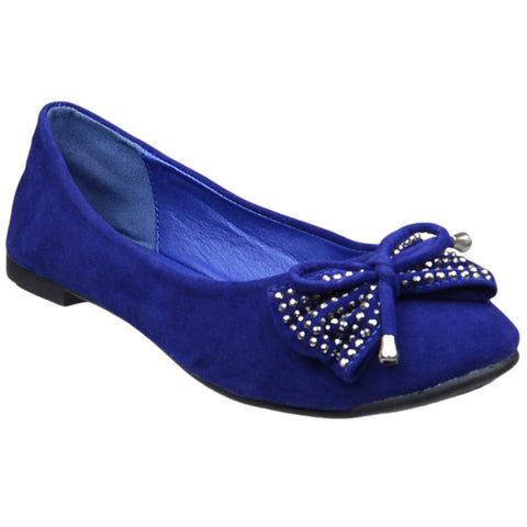 Womens Flat Shoes Studded Bow Tassel Accent Faux Suede Shoes Blue