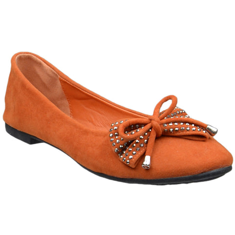 Womens Flat Shoes Studded Bow Tassel Accent Faux Suede Shoes Orange