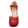 Womens Platform Sandals Studded Laser Cutout Peeptoe Stiletto Pumps Red