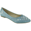Womens Ballet Flats Rhinestone Glitter Slip On Casual Shoes Blue