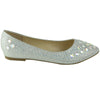 Womens Ballet Flats Rhinestone Glitter Slip On Casual Shoes Silver