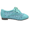 Kids Ballet Flats Embroidered Flower Lace Up Oxford Flats Green