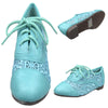 Kids Ballet Flats Embroidered Flower Lace Up Oxford Flats Green