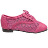 Kids Ballet Flats Embroidered Flower Lace Up Oxford Flats Pink