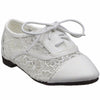 Kids Ballet Flats Embroidered Flower Lace Up Oxford Flats White
