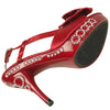 Womens Dress Sandals Satin Layered Rhinestone Bow High Heel Shoes Burgundy