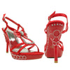 Womens Dress Sandals Bow Tie Drop Embellished High Heels Red