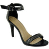 Womens Dress Sandals Single Strap Rhinestone Accent Stiletto Pumps black