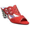 Womens Dress Sandals Glitter Rhinestone Cutout Wedge Heel Sandals Red