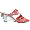Womens Dress Sandals Rhinestone Glitter Cutout Wedge Heel Sandals Red