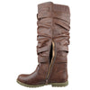 Womens Knee High Boots Strappy Ruched Leather Casual Comfort Shoes Brown