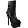 Womens Mid Calf Boots Reverse Buckle Accent Sexy High Heels Black