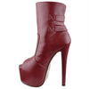 Womens Mid Calf Boots Reverse Buckle Accent Sexy High Heels Red