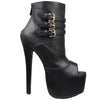 Womens Ankle Boots Peep Toe Stacked Buckle Sexy Dress Shoes Black