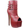 Womens Ankle Boots Peep Toe Stacked Buckle Sexy Dress Shoes Red