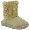 Toddler Ankle Boots Fur Lining Buttons Accent Soft Rubber Sole Booties Beige