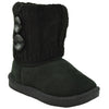 Toddler Ankle Boots Fur Lining Buttons Accent Soft Rubber Sole Booties black