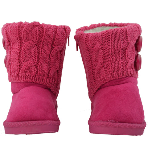 Toddler Ankle Boots Fur Lining Buttons Accent Soft Rubber Sole Booties Pink