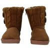 Toddler Ankle Boots Fur Lining Buttons Accent Soft Rubber Sole Booties Tan