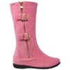Kids Knee High Boots Quilted Leather Zipper Trim Gold Buckle Riding Shoes Pink