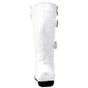 Kids Knee High Boots Quilted Leather Zipper Trim Gold Buckle Riding Shoes White